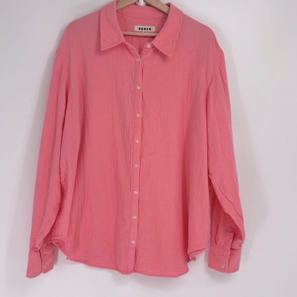 Boden Tops - Boden cotton textured oversized lightweight Pink Button-Up Shirt crinkled 20/ 22